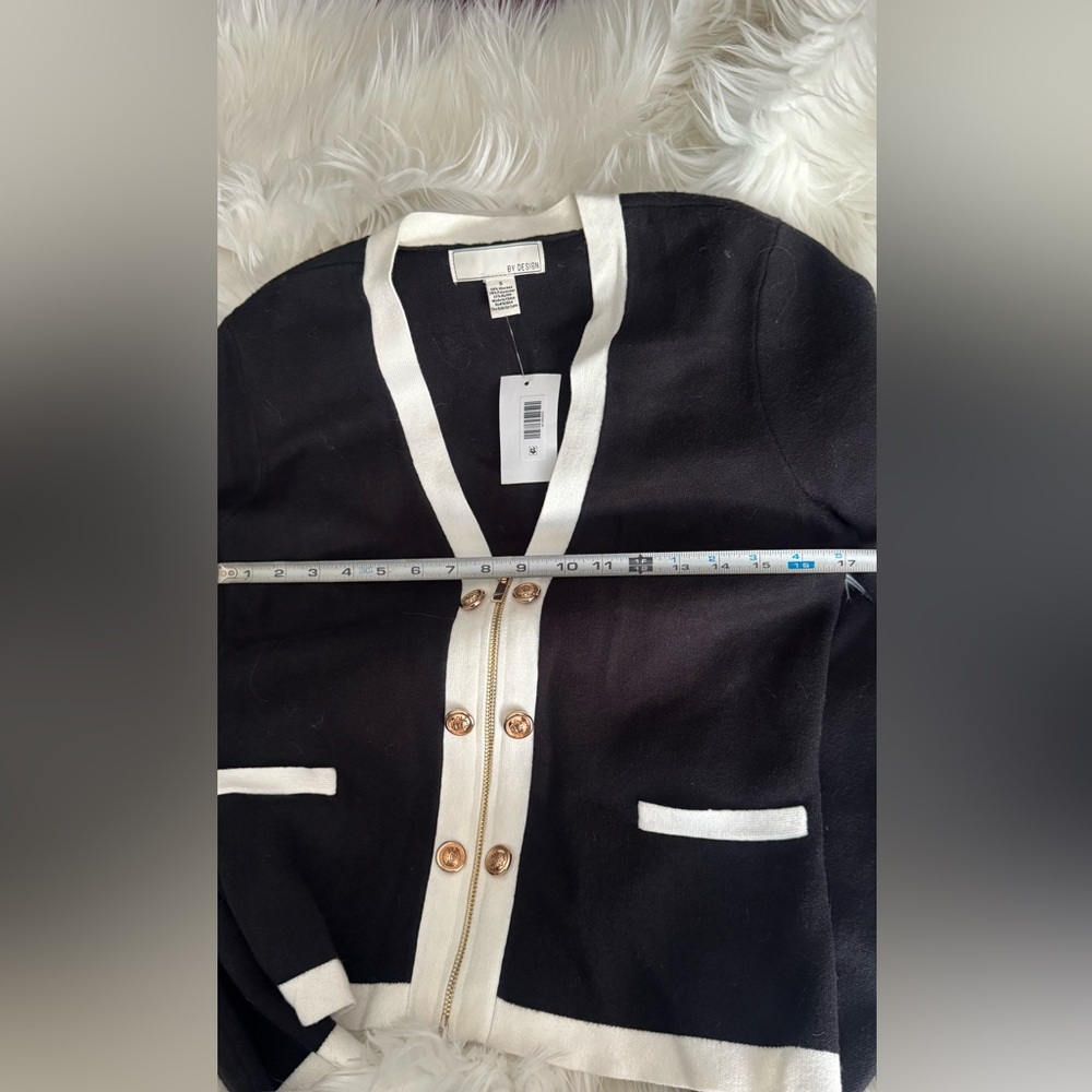 By Design” Nordstrom Black & White Zip Up Cardigan Sz: S - Picture 6 of 6